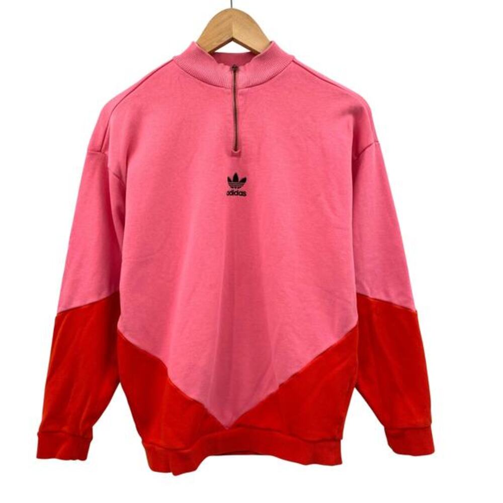Adidas pink & red colorblock quarter zip